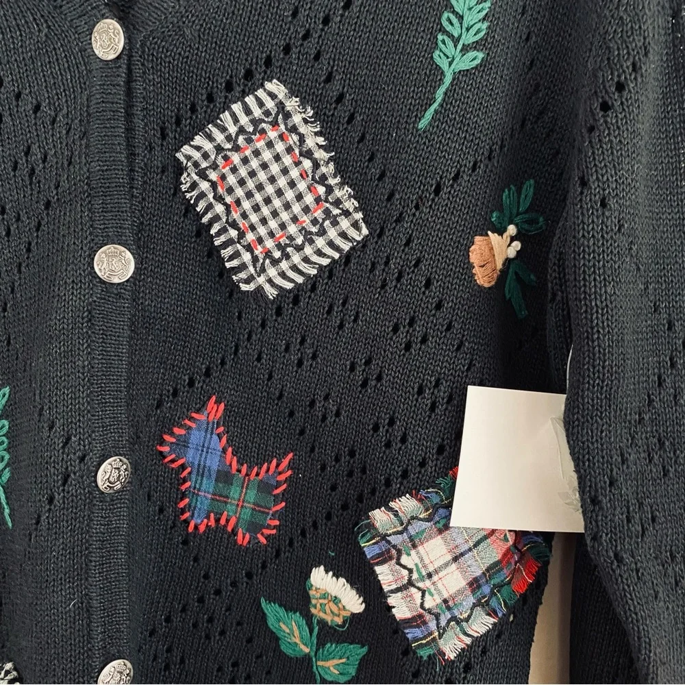 Vintage Susan Bristol NWT Patchwork Scottish Dog & Plaid‎  Sweater Size Small - Picture 3 of 5